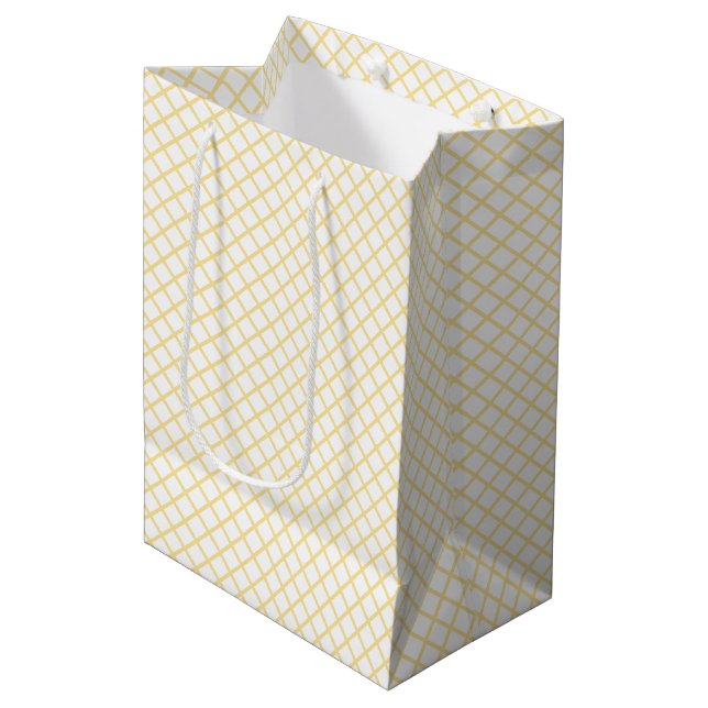 Diamond Trellis Canary Yellow - White Medium Gift Bag (Front Angled)
