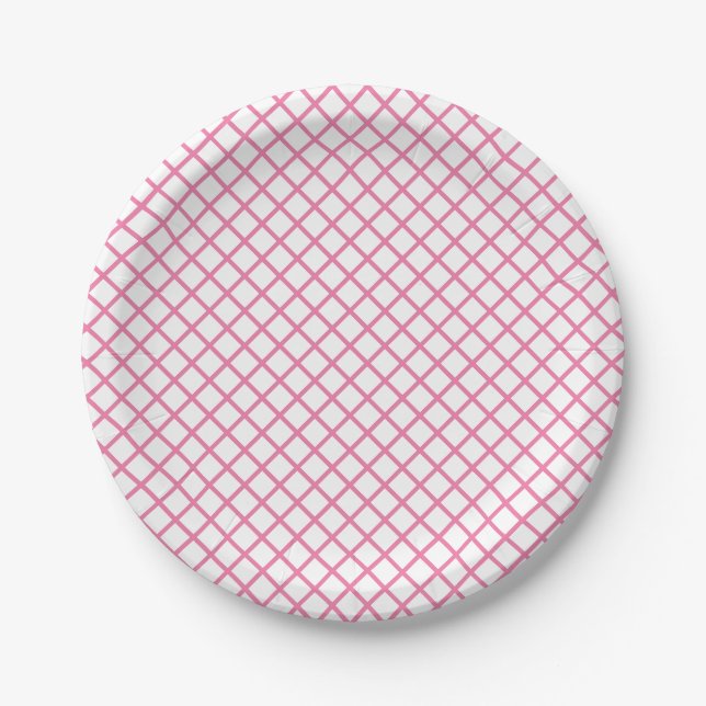 Diamond Trellis Fuchsia Pink - White Paper Plate (Front)
