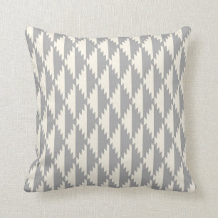 Diamond Tribal Pattern Grey and Cream Throw Pillow