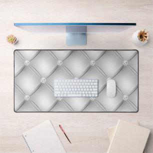 Diamond Tufted Design, Silver Desk Mat
