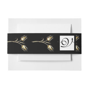 DIAMOND TULIPS Black White Square Monogram Invitation Belly Band