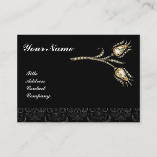 DIAMOND TULIPS DAMASK MONOGRAM ,Black & White Business Card