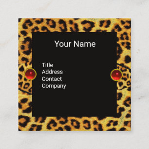 DIAMOND TULIPS LEOPARD FUR RIBBON,RUBY GEMSTONES SQUARE BUSINESS CARD