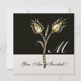 DIAMOND TULIPS MONOGRAM ,Gold Metallic Invitation