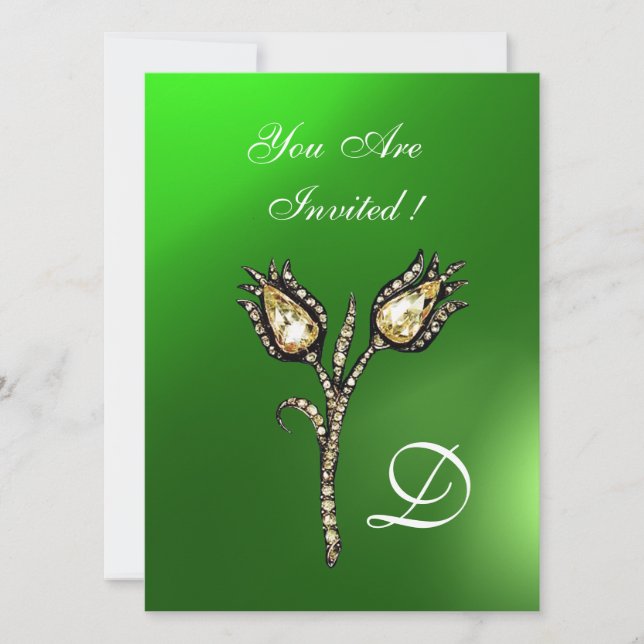 DIAMOND TULIPS MONOGRAM ,Green Emerald Invitation (Front)
