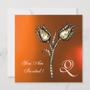 DIAMOND TULIPS MONOGRAM ,Orange Grey Agate Invitation