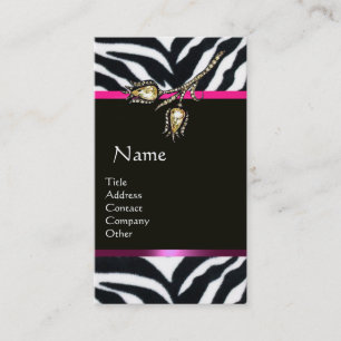 DIAMOND TULIPS PINK BLACK WHITE ZEBRA FUR MONOGRAM BUSINESS CARD
