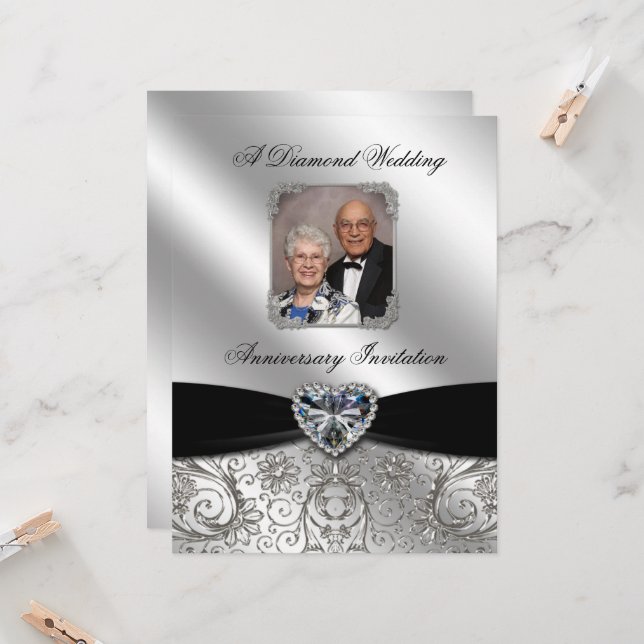 Diamond Wedding Anniversary 6.5x8.7 Photo Invite (Front/Back In Situ)