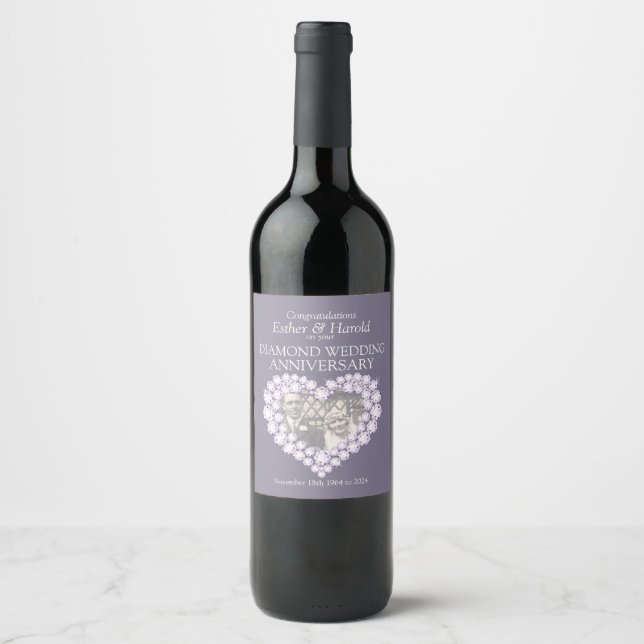 Diamond wedding anniversary custom wine labels (Front)