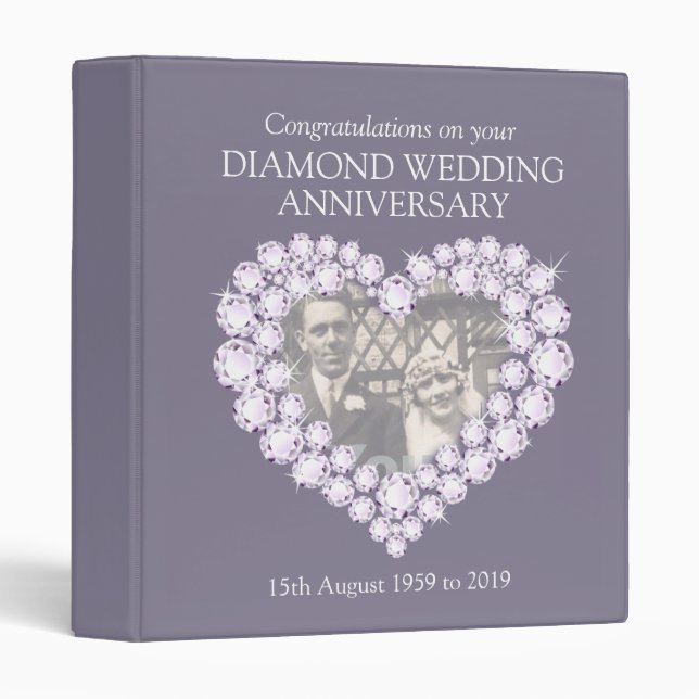 Diamond wedding anniversary grey photo folder binder (Front/Spine)
