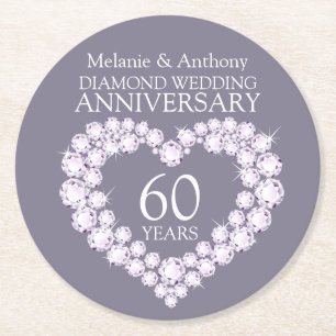 Diamond wedding anniversary heart coasters