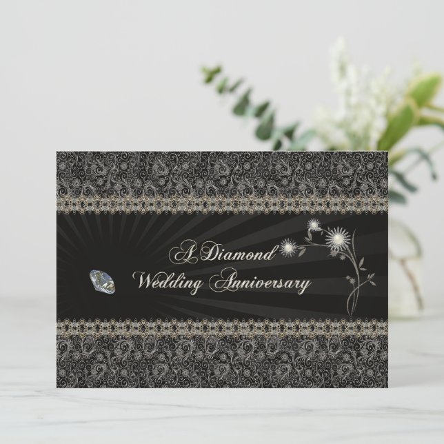Diamond Wedding Anniversary Invitation Card (Standing Front)
