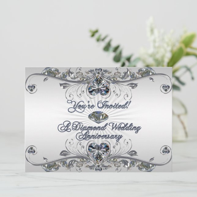 Diamond Wedding Anniversary Invitation Card (Standing Front)