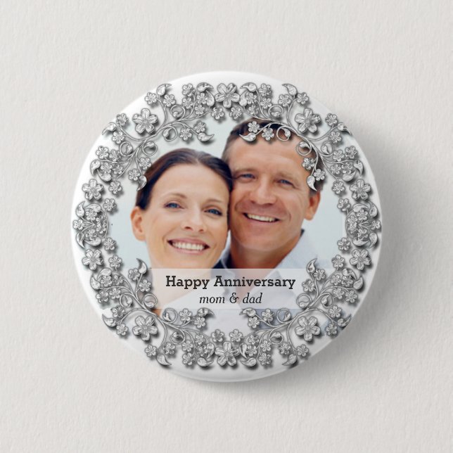 Diamond wedding anniversary with a photo 2 inch round button (Front)