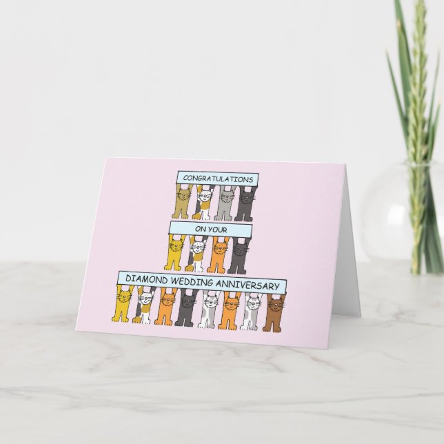 Diamond Wedding Congratuations Cartoon Cats Card (Front)