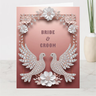 Diamond Wedding Dove Couple In Rose Gold Card