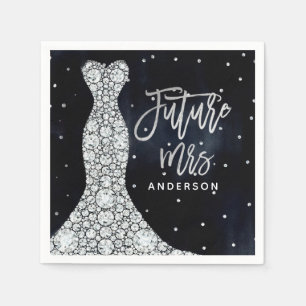 Diamond Wedding Dress Modern Blue Bridal Shower Napkin