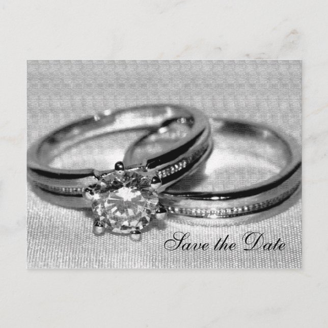 Diamond Wedding Ring Set Save the Date Announcement Postcard (Front)