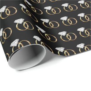 Diamond Wedding Rings Black Gold Wrapping Paper