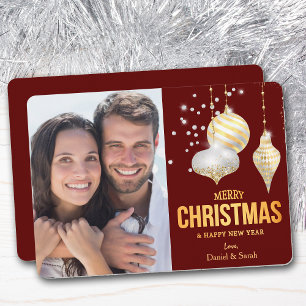 Diamond White Gold Christmas Tree Bulbs Photo Holiday Card