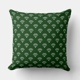 Diamond - White on Dark Forest Green Throw Pillow