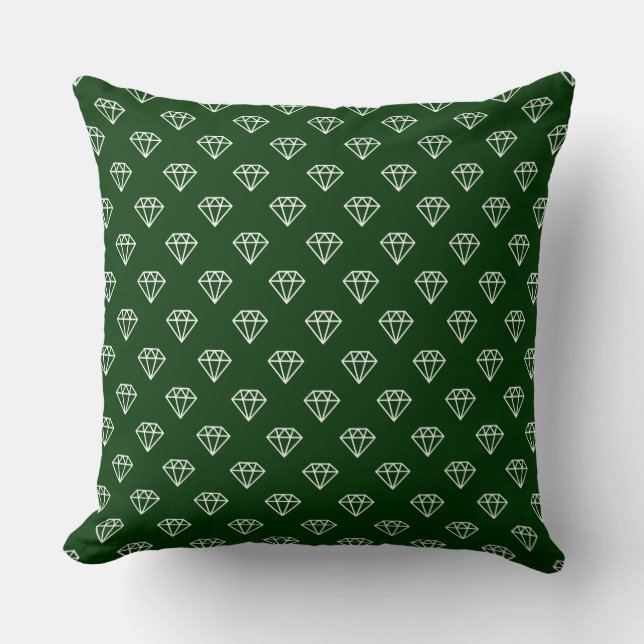 Diamond - White on Dark Forest Green Throw Pillow (Front)