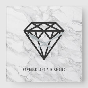 Diamond with Marble Square Wall Clock