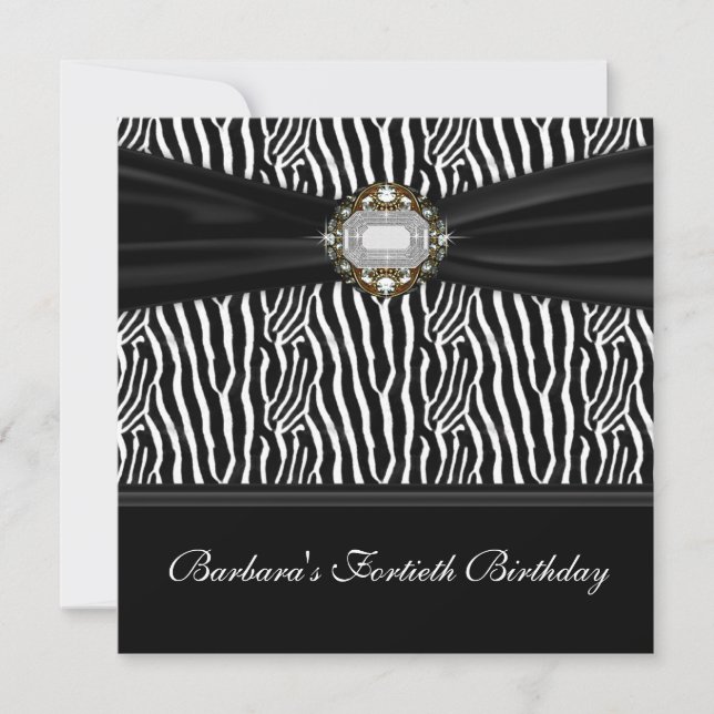 Diamond Womans Zebra 40th Birthday Party Invitation (Front)