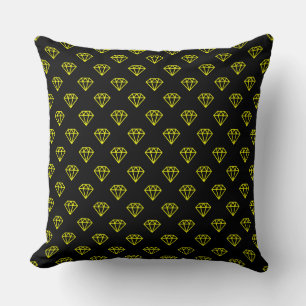 Diamond - Yellow on Black Throw Pillow