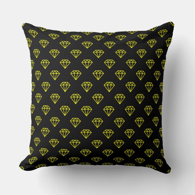 Diamond - Yellow on Black Throw Pillow (Front)