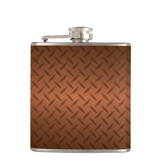 Diamondplate Look Pattern Black to Copper Fade Hip Flask (Front)