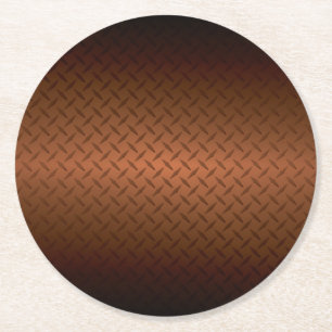 Diamondplate Look Pattern Black to Copper Fade Round Paper Coaster