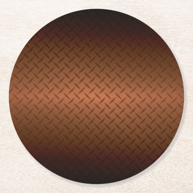 Diamondplate Look Pattern Black to Copper Fade Round Paper Coaster (Front)