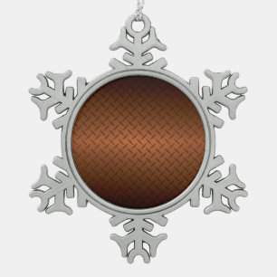 Diamondplate Look Pattern Black to Copper Fade Snowflake Pewter Christmas Ornament