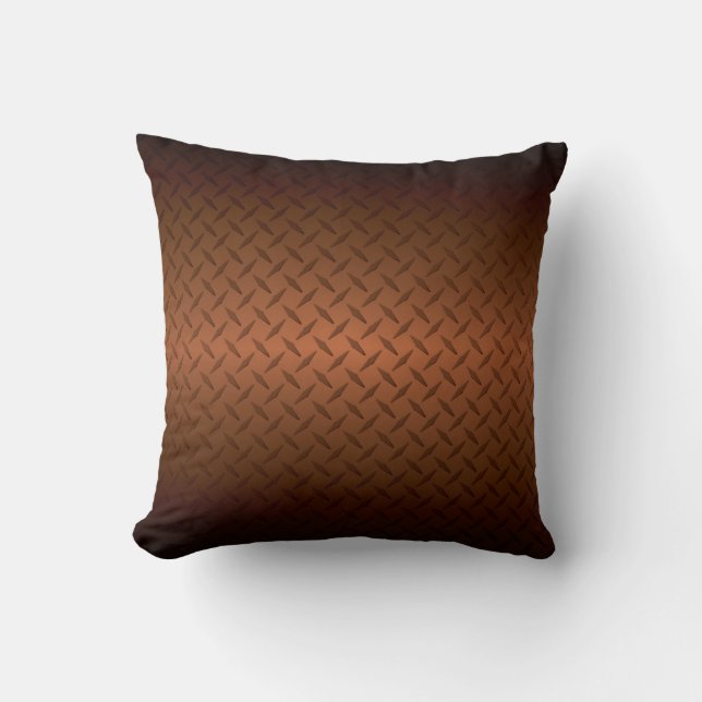Diamondplate Look Pattern Black to Copper Fade Throw Pillow (Front)