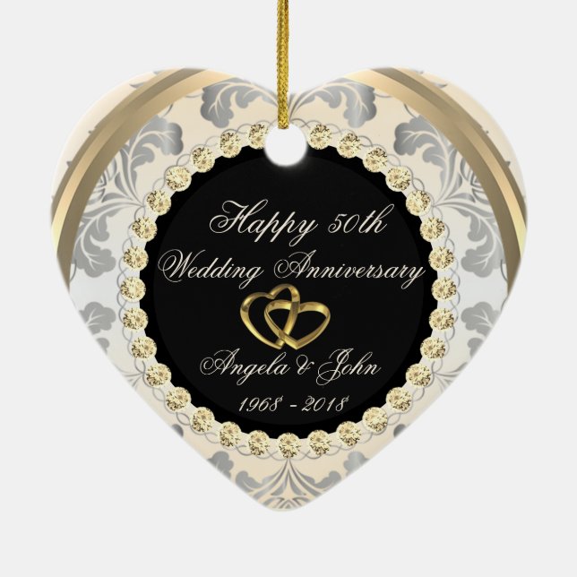 Diamonds 50th Wedding Anniversary Ceramic Ornament (Back)