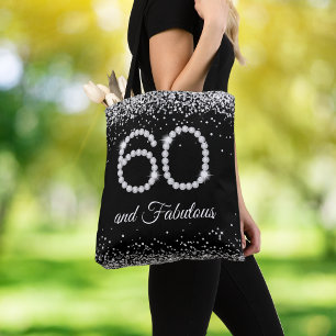 Diamonds 60 fabulous birthday black silver elegant tote bag