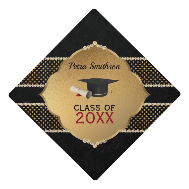 Diamonds And Damask Graduation Cap Topper (Front)