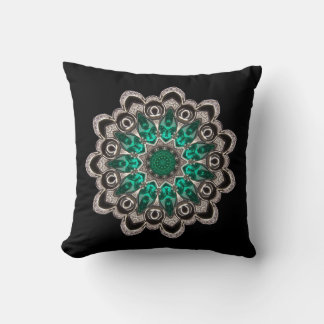 Diamonds and Emeralds Kaleidoscope Throw Pillow