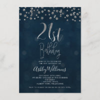 Diamonds and Faux Silver 21st Birthday Invitation