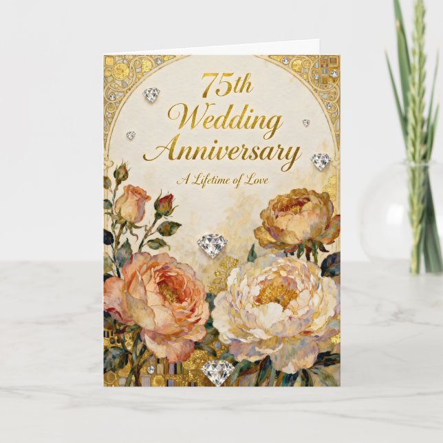 Diamonds and Gold 75th Wedding Anniversary Card (Front)