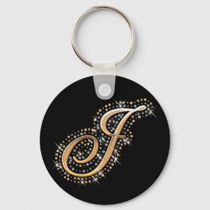 Diamonds and Golden Initial ''J'' Keychain