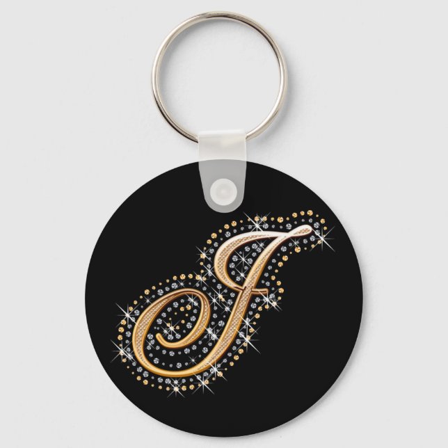 Diamonds and Golden Initial ''J'' Keychain (Front)