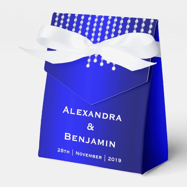 Diamonds and Pearls Blue Wedding Favor Box (Front Side)
