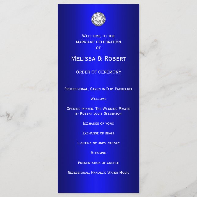 Diamonds and Pearls Blue Wedding Program (Front)