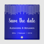 Diamonds and Pearls Blue Wedding Save the Date Magnet<br><div class="desc">A stylish royal blue wedding save the date magnet, with a gorgeous jewellery theme of pearls and diamonds. There are rows of tiny pearls and beads hanging down from above, and a sparkling diamond at the bottom. This elegant magnet keepsake is part of a larger wedding suite which includes wedding...</div>