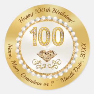 Diamonds and Pearls, Gold, 100th Birthday Stickers