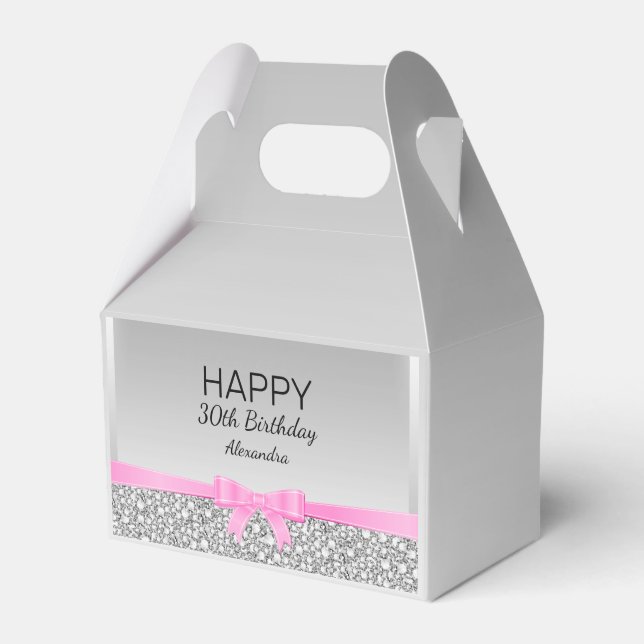 Diamonds And Pink Ribbon 30th Birthday Favor Box (Front Side)