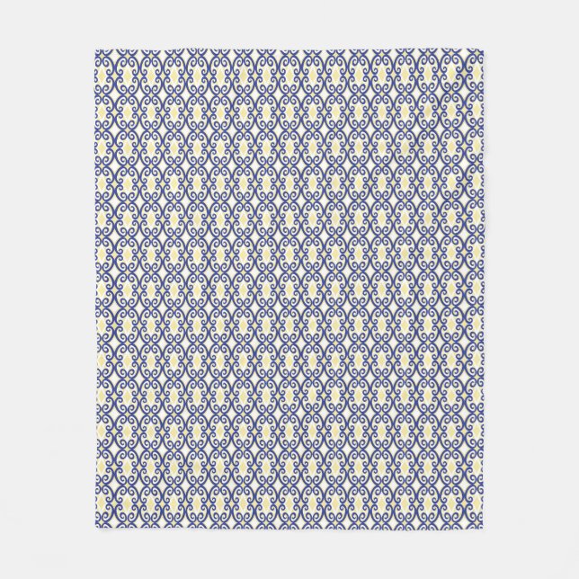 Diamonds and Swirls Navy Yellow White Pattern Fleece Blanket (Front)