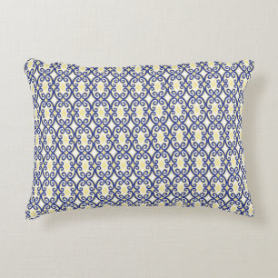 Diamonds and Swirls Yellow Blue White Pattern Accent Pillow